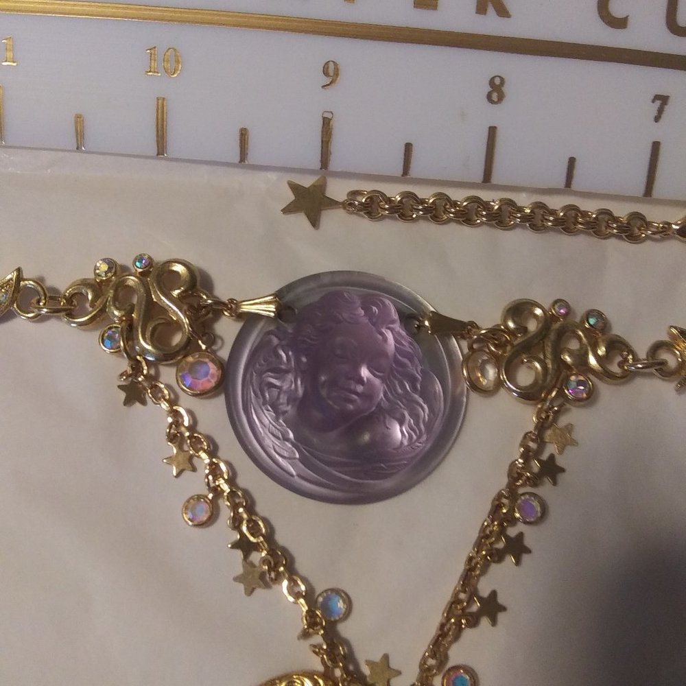 Kirks Folly Dream Angel Necklace Lavender raised cameo stars moon ethereal Flaws - Picture 9 of 16